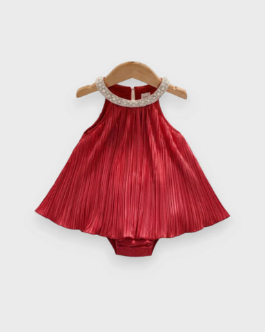 Baby Girl Pearl Collar Pleated Halter Romper Dress