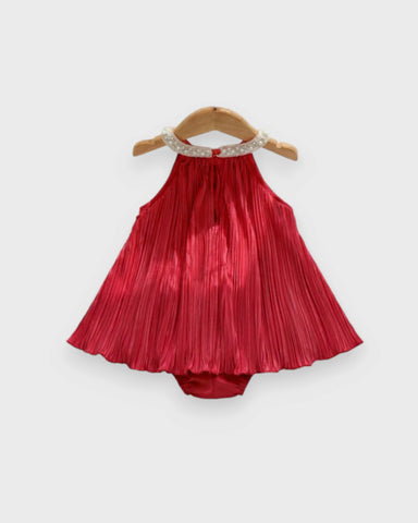 Baby Girl Pearl Collar Pleated Halter Romper Dress