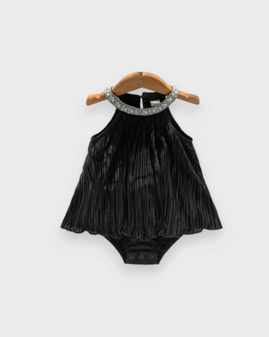Baby Girl Pearl Collar Pleated Halter Romper Dress