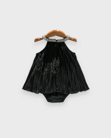 Baby Girl Pearl Collar Pleated Halter Romper Dress