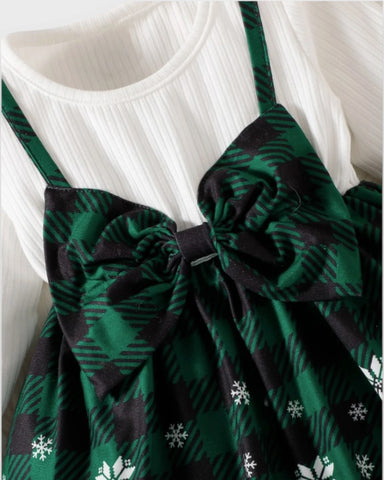 2 Pc Baby Girl Christmas Plaid Reindeer Dress & Headband Set
