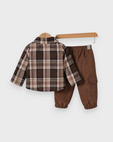 2 Pc Baby Boy Plaid Shirt & Corduroy Pants Set