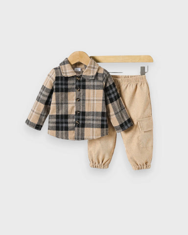 2 Pc Baby Boy Plaid Shirt & Corduroy Pants Set