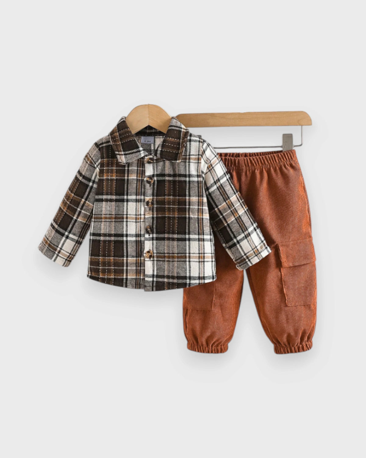 2 Pc Baby Boy Plaid Shirt & Corduroy Pants Set