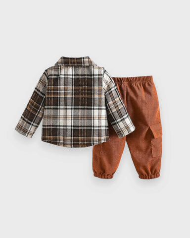 2 Pc Baby Boy Plaid Shirt & Corduroy Pants Set
