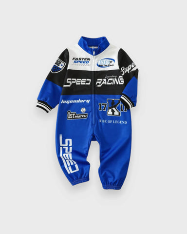Baby Boy Racing Print Zip-Up Jumpsuit
