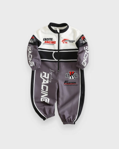 Baby Boy Racing Print Zip-Up Jumpsuit