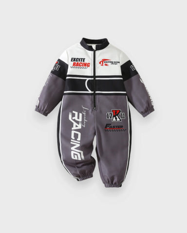 Baby Boy Racing Print Zip-Up Jumpsuit