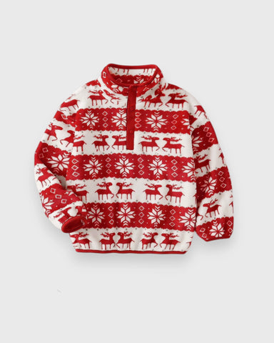 Kids Christmas Reindeer Fair Isle Fleece Pullover