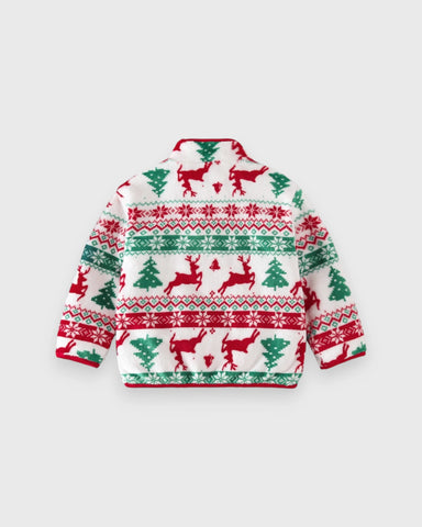 Kids Christmas Reindeer Fair Isle Fleece Pullover