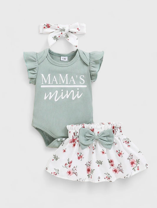 3 Pcs Baby Girl Mama's Mini Flower Outfit