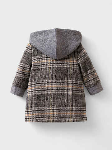 Baby Boy Brown Plaid Jacket with Contrasting Hoodie