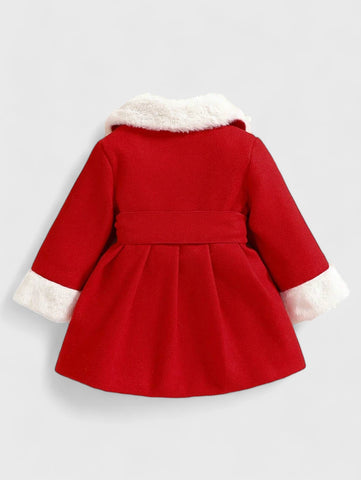 Baby Girl Fuzzy Trim Cuff Collar Pearl Button Coat