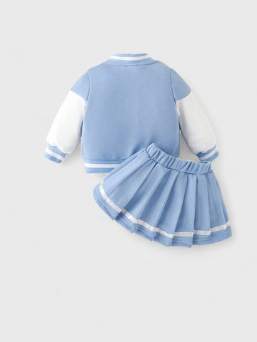 2 Pcs Baby Girl Varsity Jacket & Skirt