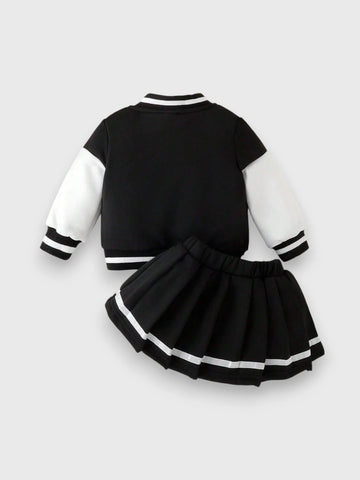 2 Pcs Baby Girl Varsity Jacket & Skirt