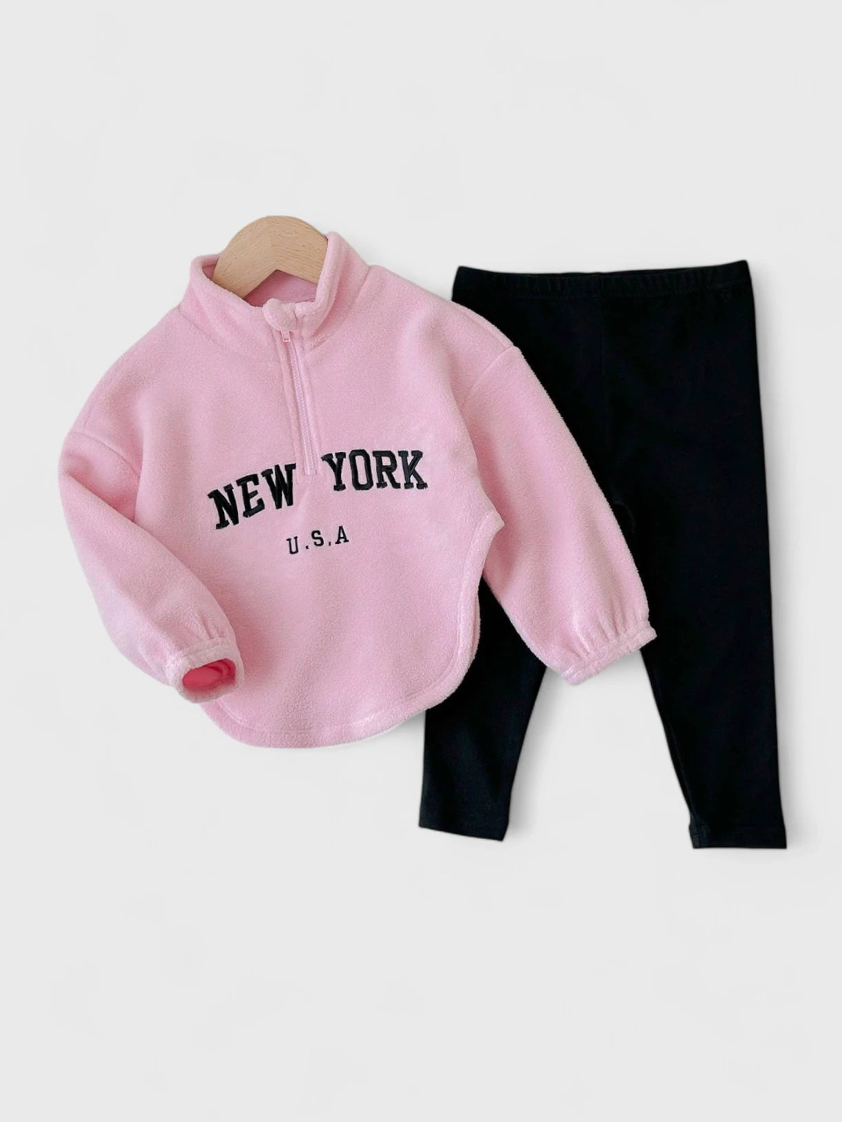 2 Pc Baby Girl Curve Hem Fleece Shirt Leggings 6 9 months Pink