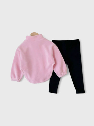 2 Pc Baby Girl Curve Hem Fleece Shirt & Leggings