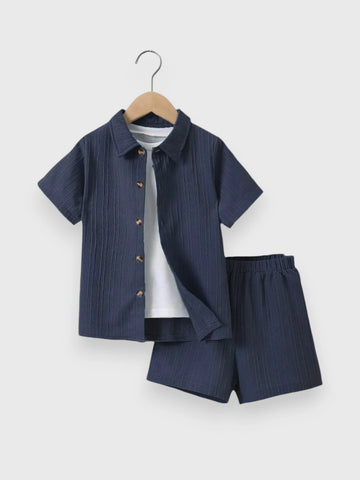 Toddler Little Boys Texture Collar Shirt and Shorts