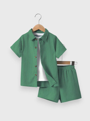 Toddler Little Boys Texture Collar Shirt and Shorts