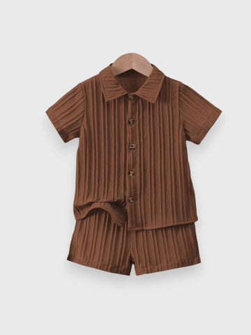 Toddler Little Boys Texture Collar Shirt and Shorts