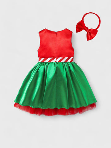 2 Pc Baby Festive Stripe Bow Party Dress