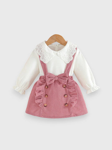 2 Pc Baby Girl Scallop Collar Blouse with Skirt