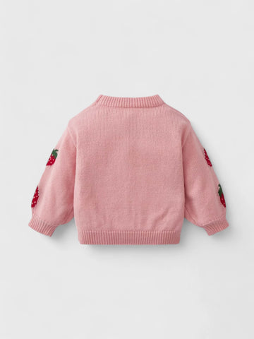 Baby Girl Strawberry Knit Crewneck Sweater