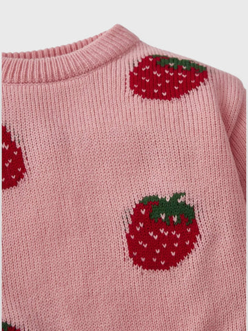 Baby Girl Strawberry Knit Crewneck Sweater