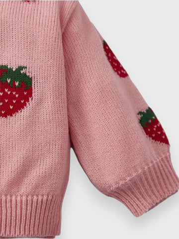 Baby Girl Strawberry Knit Crewneck Sweater