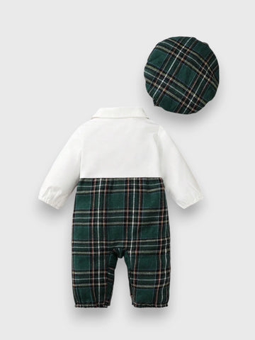 2 in 1 Baby Boy Plaid Jumpsuit with Hat