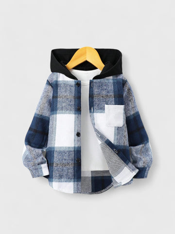 Toddler Boy Contrast Hooded Plaid Shirt