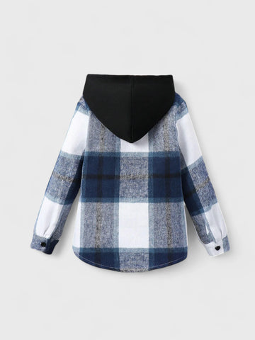 Toddler Boy Contrast Hooded Plaid Shirt