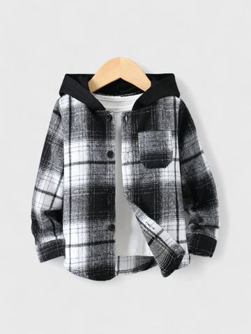 Toddler Boy Contrast Hooded Plaid Shirt