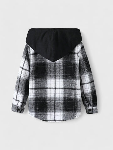 Toddler Boy Contrast Hooded Plaid Shirt