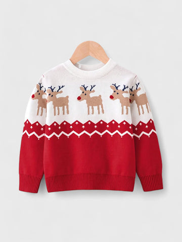 Boys Reindeer Chevron Knit Sweater