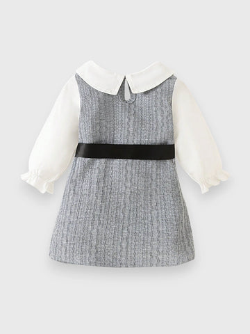 Baby Girl Two Tone Collar Dress & Beret