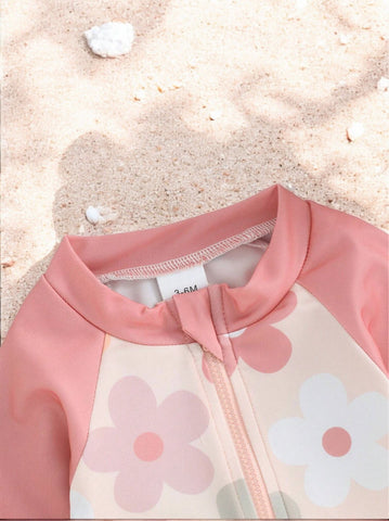 2 Pc Baby Girl Flower Romper Swimsuit with Hat