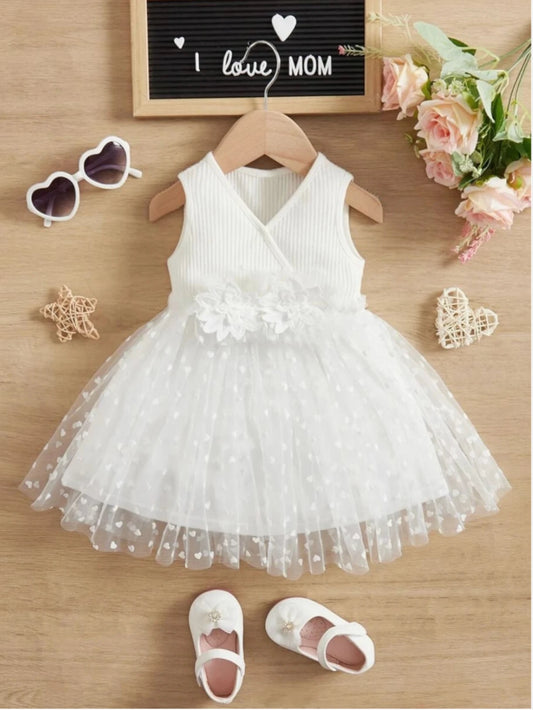 Baby Girl Flower Applique Crossover Heart Tulle Dress