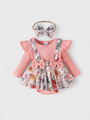 2 in 1 Baby Girl Floral Long Sleeve Dress