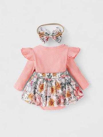 2 in 1 Baby Girl Floral Long Sleeve Dress