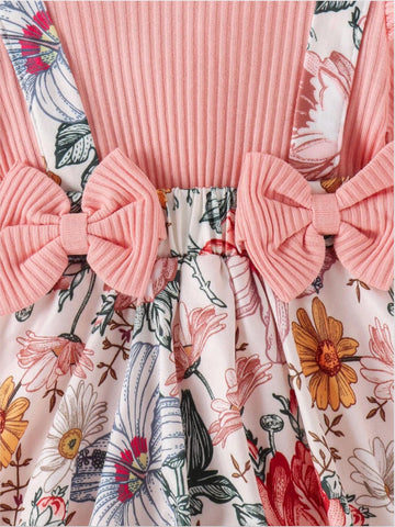 2 in 1 Baby Girl Floral Long Sleeve Dress