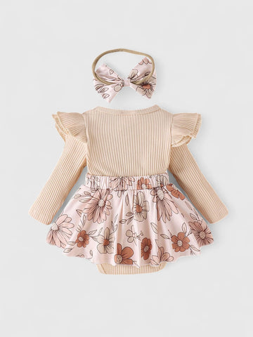 2 in 1 Baby Girl Floral Long Sleeve Dress