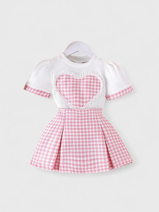 2 Pc Baby Girl Heart Tweed Set