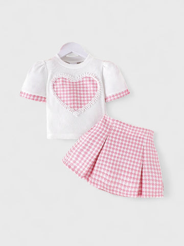 2 Pc Baby Girl Heart Tweed Set