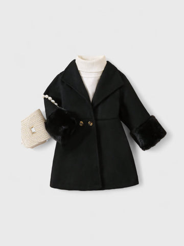 Baby Girl Fuzzy Trim Cuff Coat