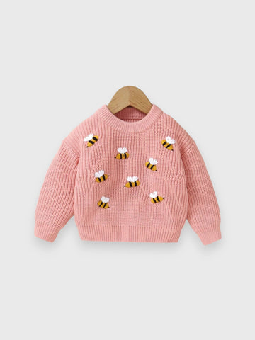 Baby Girl Bee Embroidered Sweater