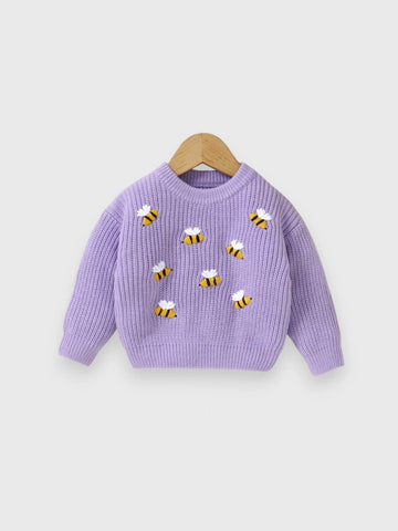 Baby Girl Bee Embroidered Sweater