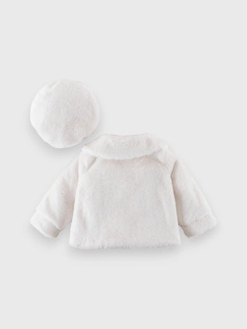 Baby Girl Light Faux Fur Coat with Beret