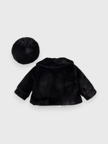 Baby Girl Light Faux Fur Coat with Beret