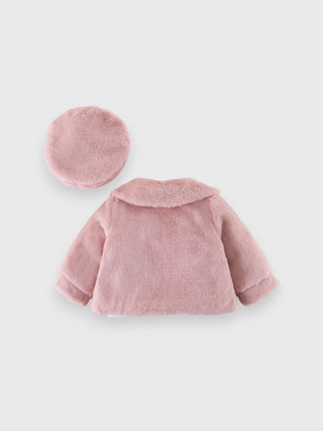 Baby Girl Light Faux Fur Coat with Beret